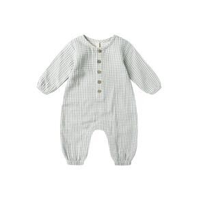 NEW RYLEE + CRU kids button front woven jumpsuit in blue gingham
